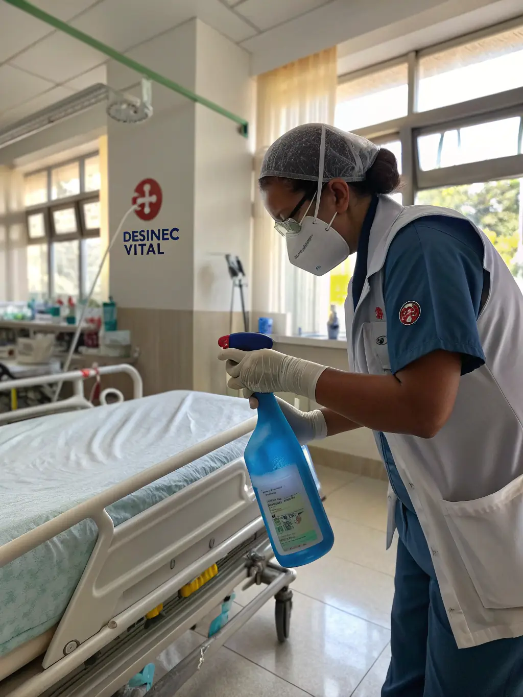 A technician using specialized fogging equipment to disinfect a room, ensuring comprehensive decontamination services for infectious disease outbreaks.
